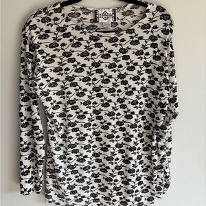 Black and White Fitted Long Sleeve Blouse